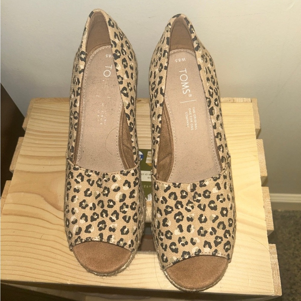 Toms Brown and Tan Espadrilles with Leopard Print